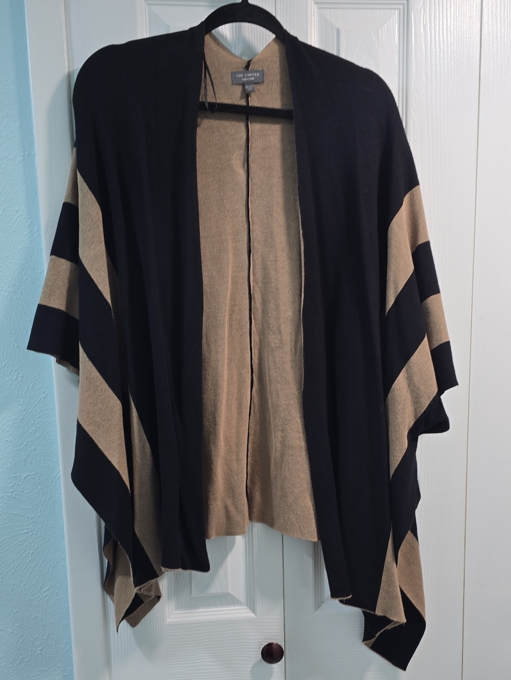 The Limited Black and Tan Striped Knit Poncho
